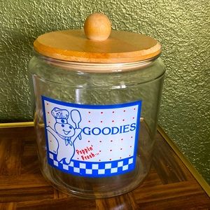 Adorable Vintage Pillsbury Doughboy Cookie Goodies Jar with wooden lid